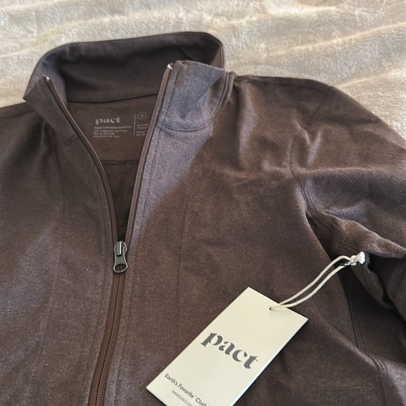 Pact Women’s Organic Cotton Chocolate Heather Purefit Slim Zip Up (M) BNWT - Picture 7 of 11